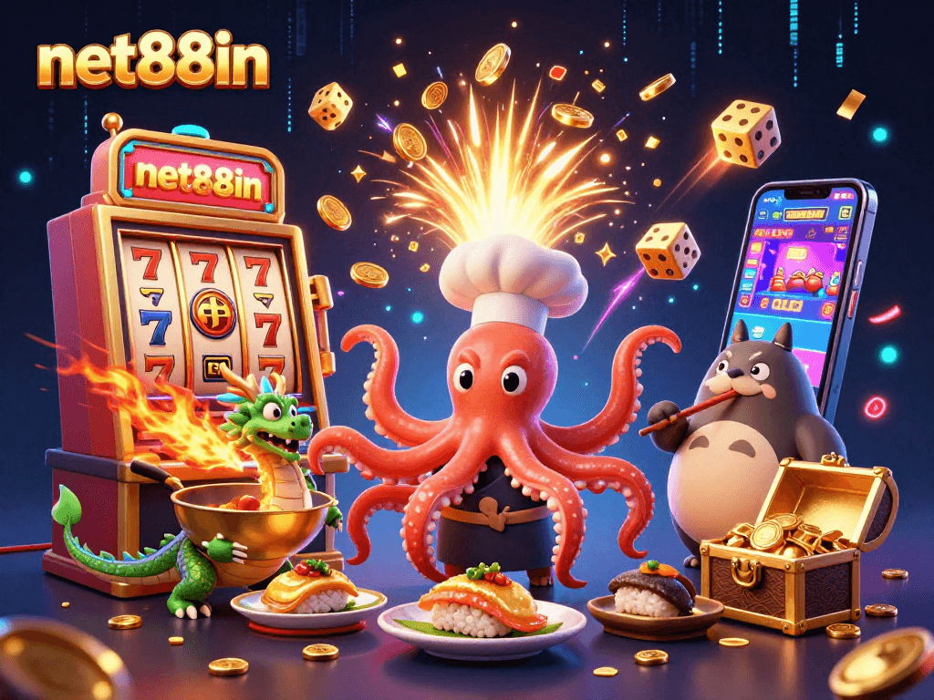 Experience thrilling wins at net88in with vibrant 3D casino action featuring dynamic characters and slot machines.