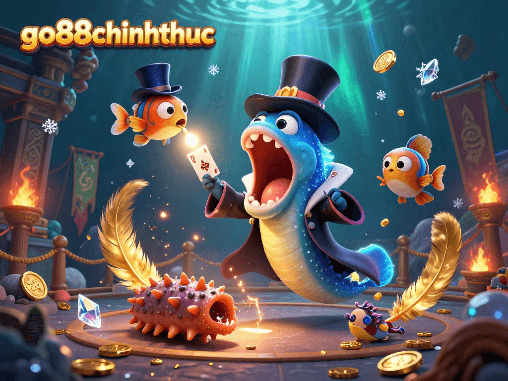 Experience exciting card magic with go88chinhthuc in a vibrant underwater casino scene featuring unique creatures.