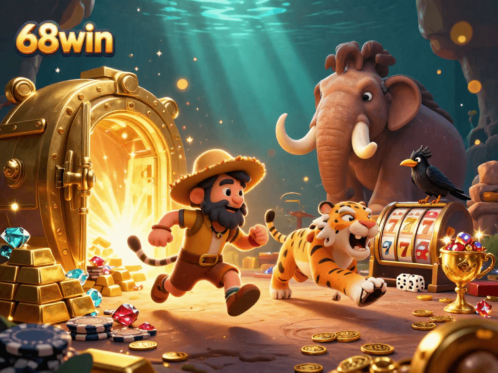 Experience winning at 68win's prehistoric casino with cavemen and treasure!