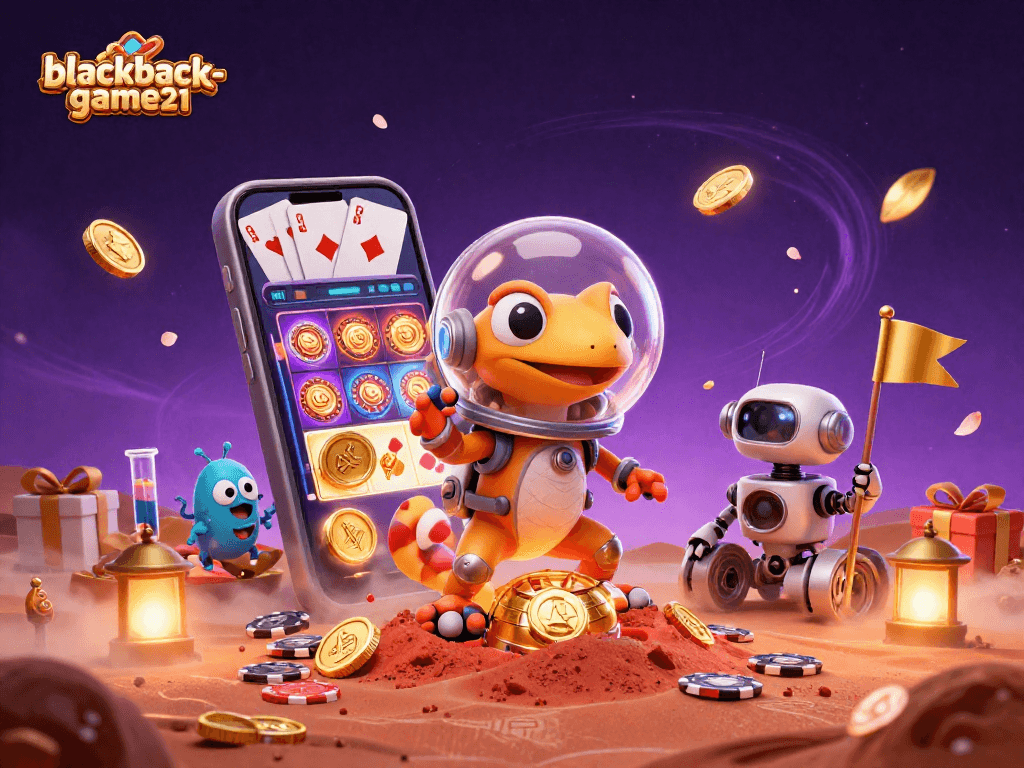 Engage with blackjack-game21 as a Martian gecko discovers a golden casino in a dynamic 3D scene.