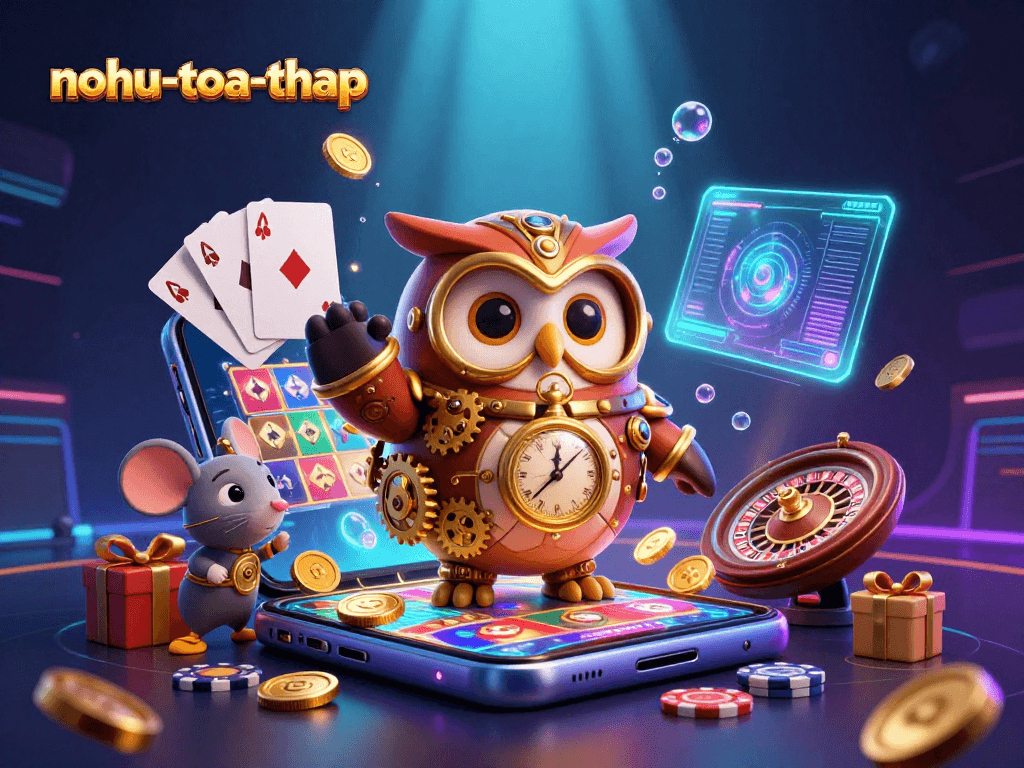 Spin the reels in nohu-toa-thap with vibrant casino elements and a steampunk twist