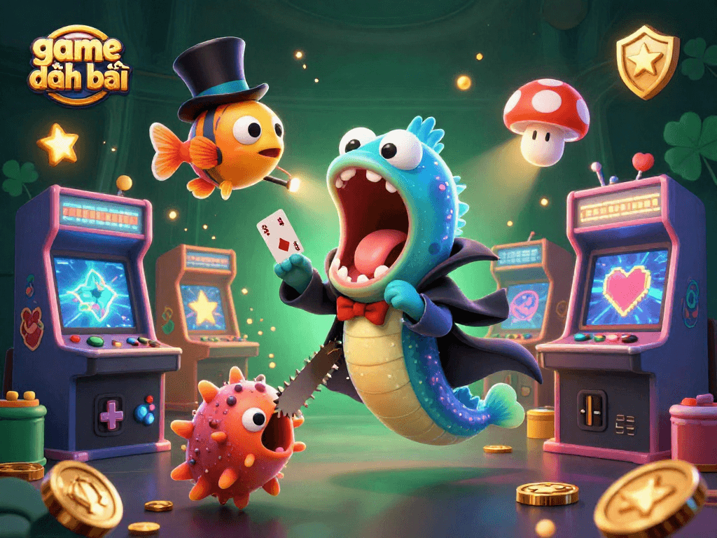 Engage with game đánh bài through a vibrant 3D casino scene showcasing magic and fun.
