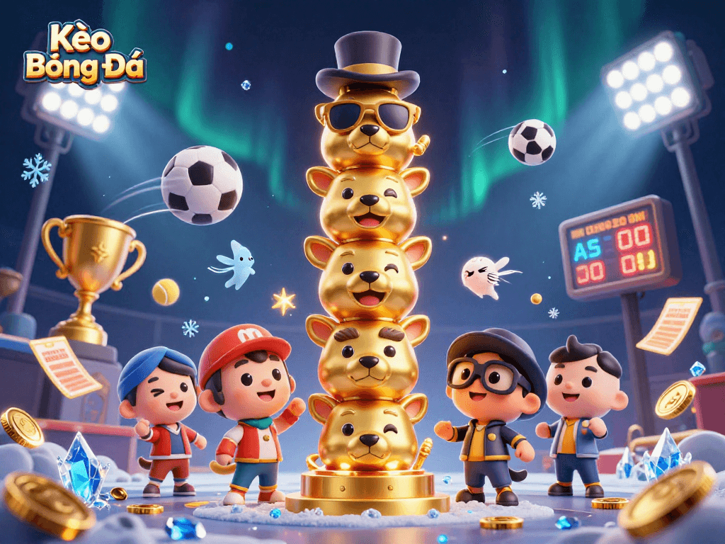 Kèo Bóng Đá showcasing animated sports betting dynamics with energetic character interactions and vibrant casino elements