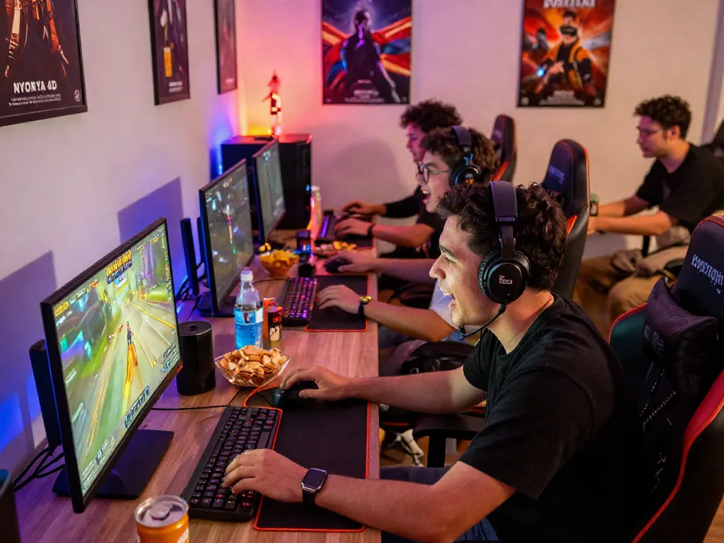 Friends enjoying Nyonya 4D gaming session with vibrant atmosphere