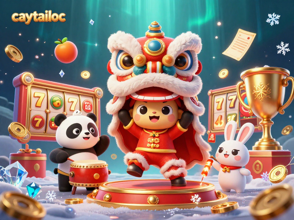 Spin the reels in caytailoc with vibrant characters, jackpots, and festive decorations!