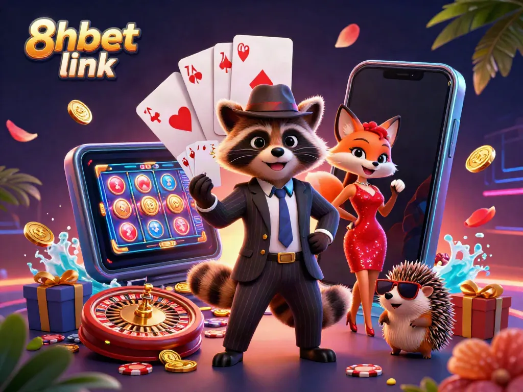 Experience the excitement of winning with 8xbet link enjoying a vibrant casino scene featuring animated characters.