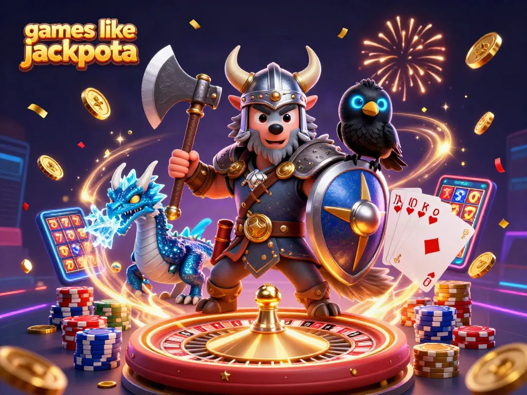 Experience games like jackpota with an epic casino scene featuring a Viking warrior, dragon, and dynamic play.