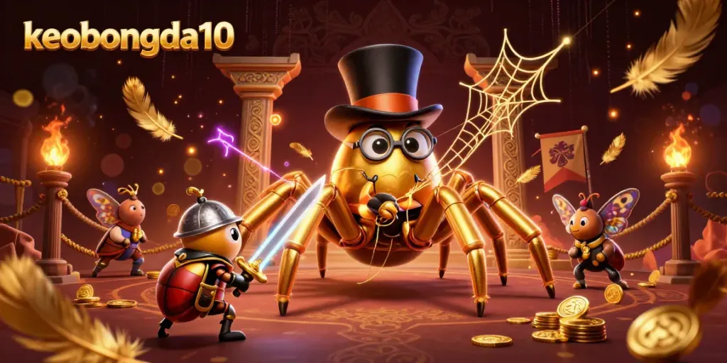 Engage with keobongda10 while observing a thrilling 3D dynamic scene of a golden tarantula weaving fortunes.