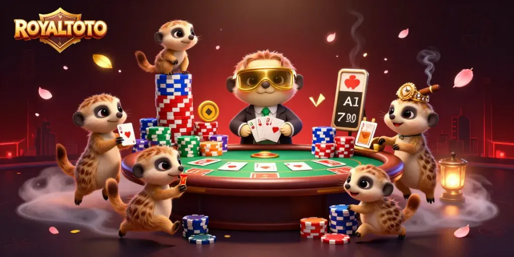 Join the exciting action at ROYALTOTO, where meerkats deal cards and run a vibrant casino.