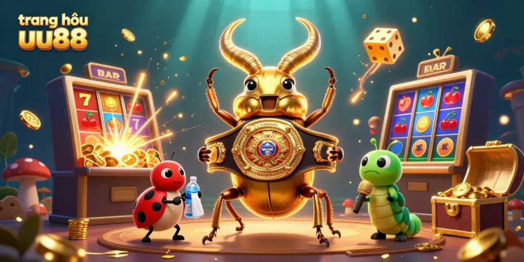 Experience the excitement at trang chủ uu88 with vibrant casino elements and characters in a lively 3D scene.