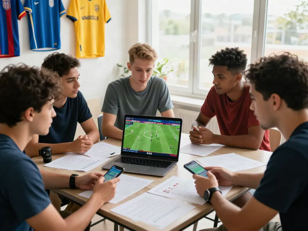 WWBOLA team discussing soccer betting strategies in an engaging atmosphere.