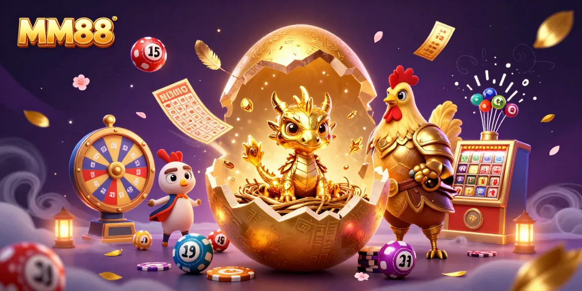 Experience the thrill of MM88 in this dynamic casino illustration featuring a golden egg and dragon.