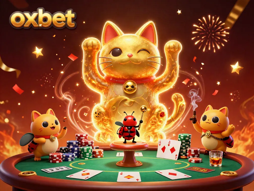 Experience the vibrant action of OXBET Casino with stunning poker and celebratory visuals.