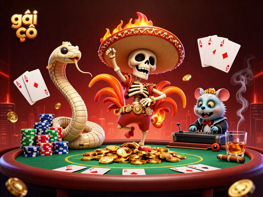 Win big with gái gọi as the lively characters dance around poker chips and cards in a colorful casino scene