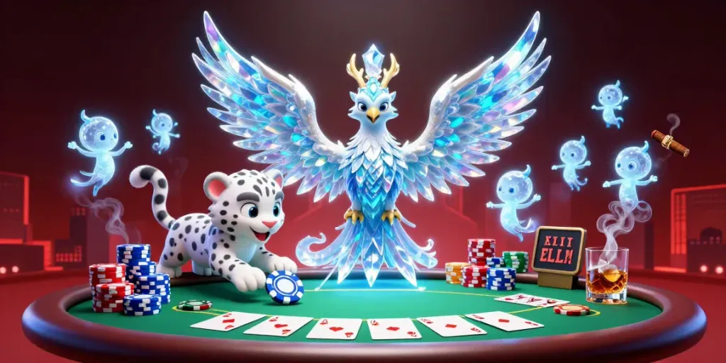 Experience thrilling gameplay with singatoto featuring an ice phoenix, poker chips, and vibrant casino elements.