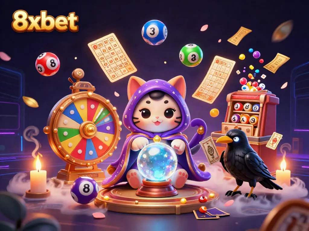 Engage in thrilling games with 8xbet's vibrant casino experience featuring fortune teller and dynamic lottery elements.