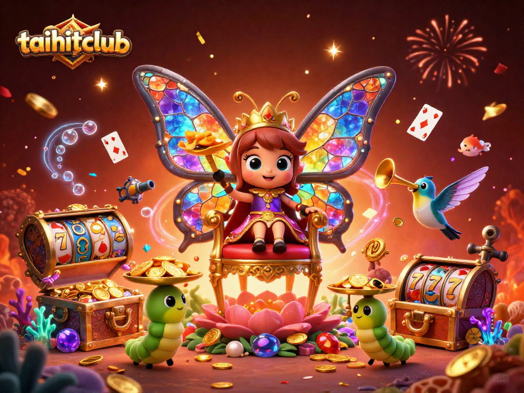 Taihitclub showcases a vibrant casino scene with a butterfly queen and treasure elements.