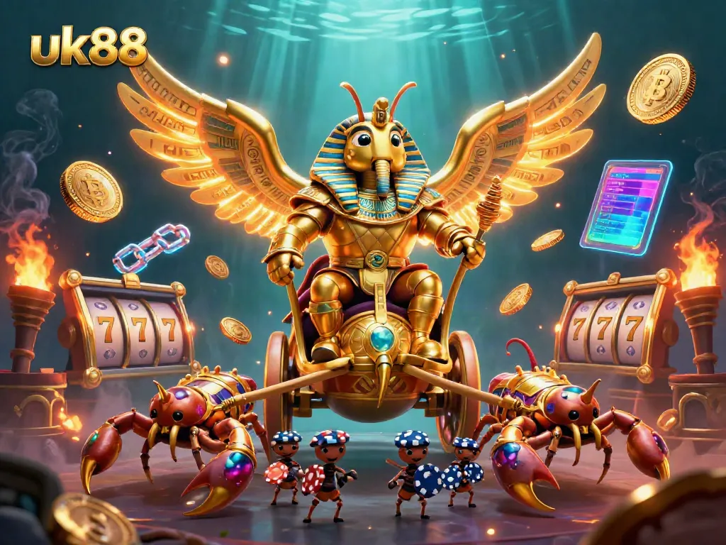 Join the excitement at uk88 with a vibrant scene showcasing lively characters and thrilling slot games.
