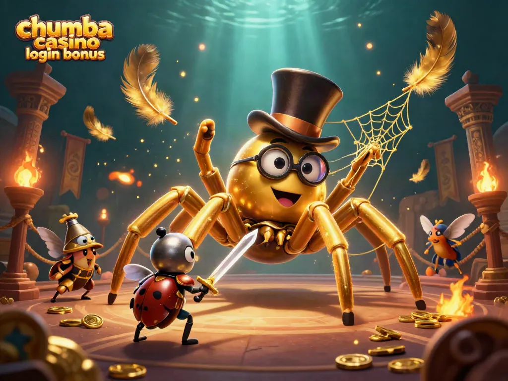 Claim your chumba casino login bonus with a vibrant scene of animated characters and golden coins in a dynamic casino setting.