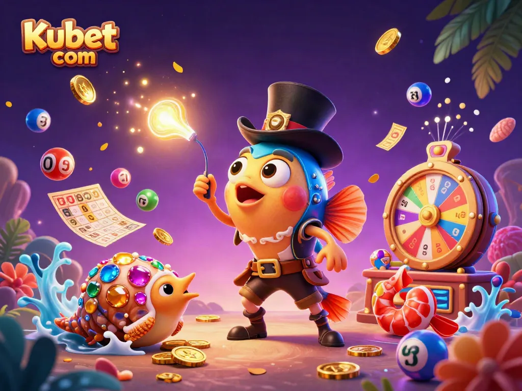 Experience exciting gameplay with Kubet com in this vibrant 3D casino illustration featuring engaging characters and game elements.