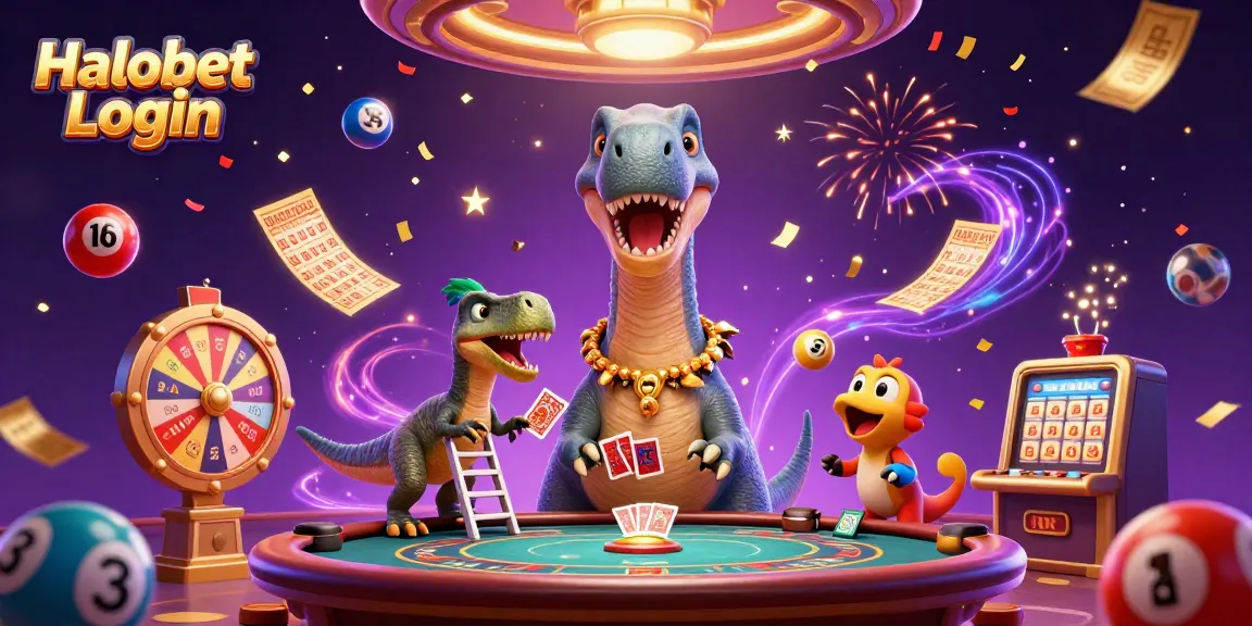 Join the fun at Halobet Login with vibrant casino elements in a dynamic 3D illustration!