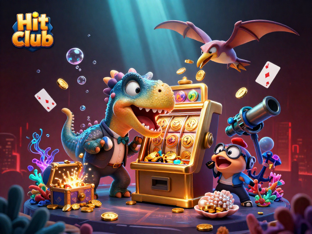 Hit club pachycephalosaurus winning jackpot at a vibrant casino scene with flying coins.