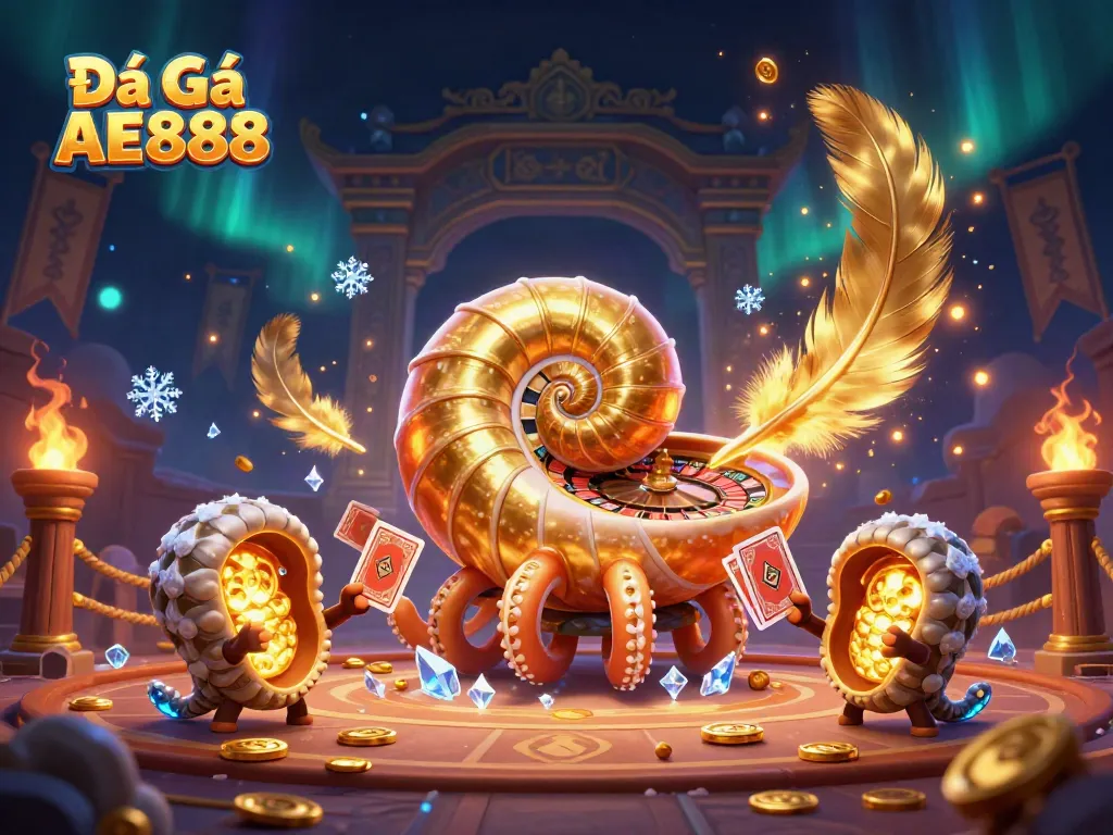 Engage in thrilling Đá Gà AE888 action with dynamic elements showcasing a vibrant 3D casino scene.