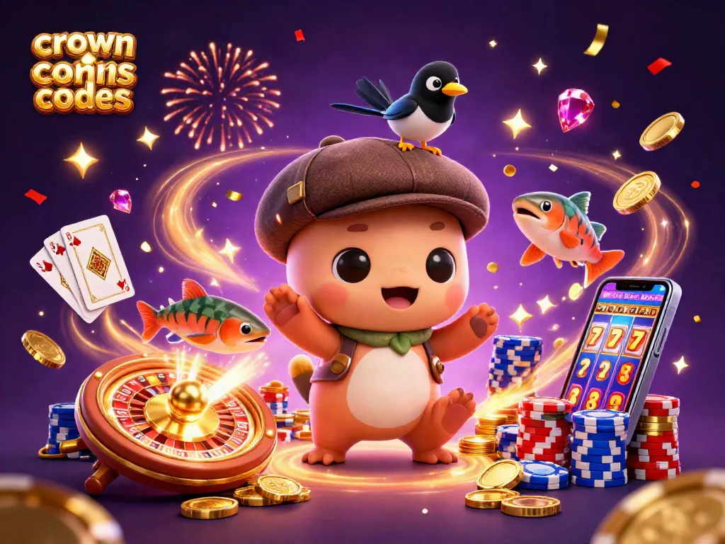 Spin vibrant action with crown coins bonus codes and engaging casino elements in a playful 3D scene.