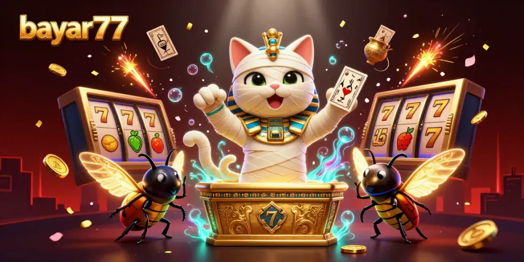 Experience thrilling gameplay with bayar77 in a dynamic pyramid casino scene.
