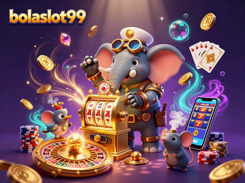 Experience thrilling jackpots with bolaslot99 as a steampunk elephant spins the slot machine!