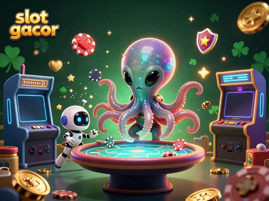 Ambil slot gacor dengan alien gurita di meja poker holografik yang berkilau.