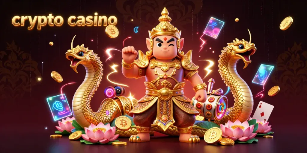 Engage with the vibrant world of a crypto casino featuring dynamic elements like Ethereum coins and gaming action.