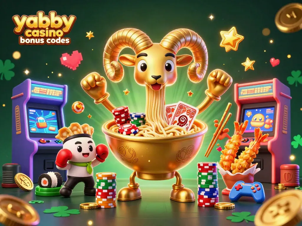 Play with yabby casino bonus codes in an exciting 3D cartoon casino scene featuring vibrant characters and gaming elements.