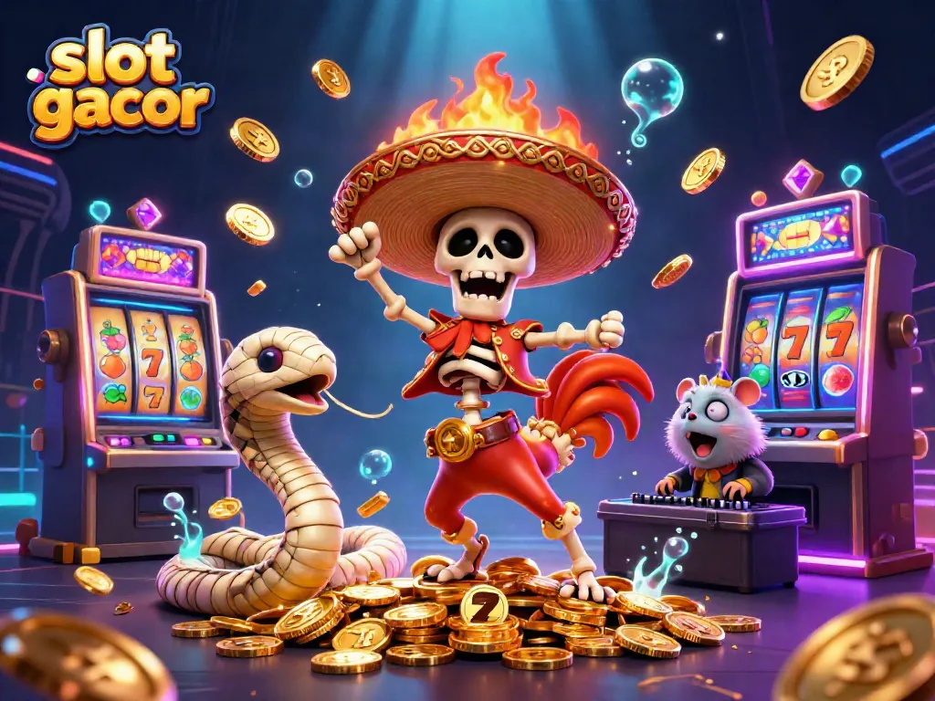 Menyaksikan slot gacor dengan skeleton mariachi, ular mummy, dan hamster DJ dalam pesta kemenangan kasino.