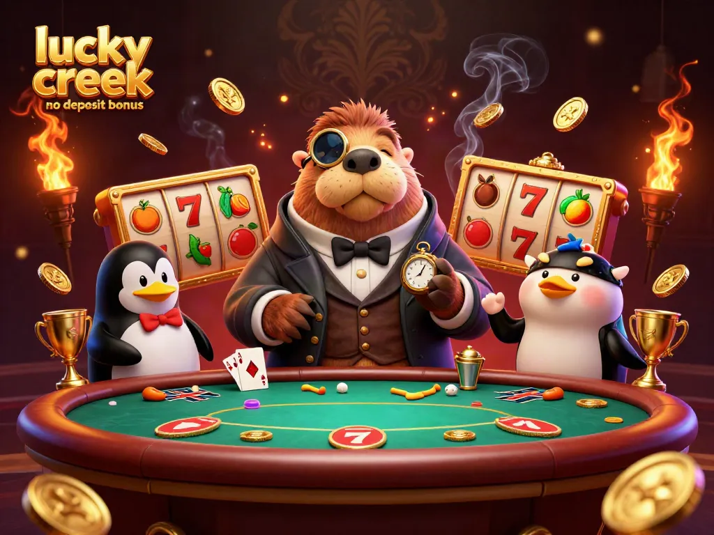 Experience the excitement of lucky creek no deposit bonus with lively casino characters at the table.
