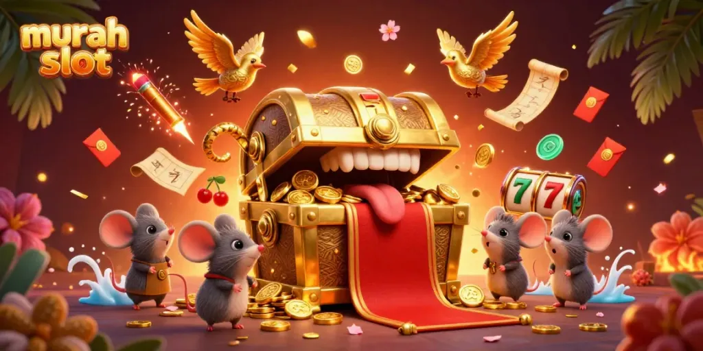 Permainan slot murah yang menarik dengan simbol keberuntungan dan petunjuk Jackpot.