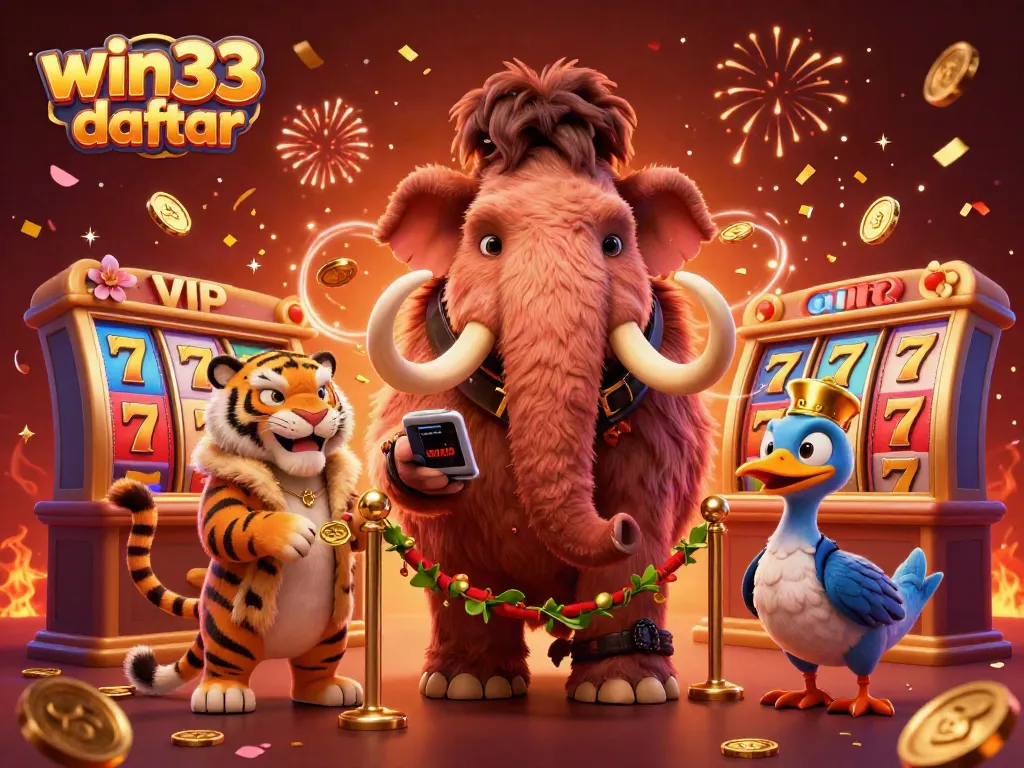 Identify the exclusive experience of win33 daftar as classic slot machines spin joyfully alongside vibrant casino characters.