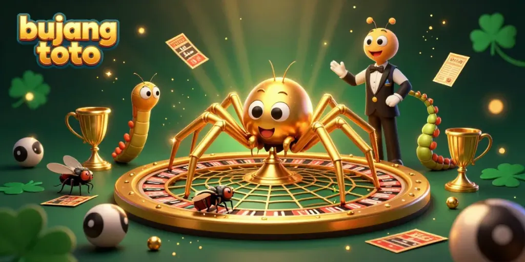 Engaging illustration of bujang toto featuring a golden spider and a centipede croupier creating a dynamic gambling scene.