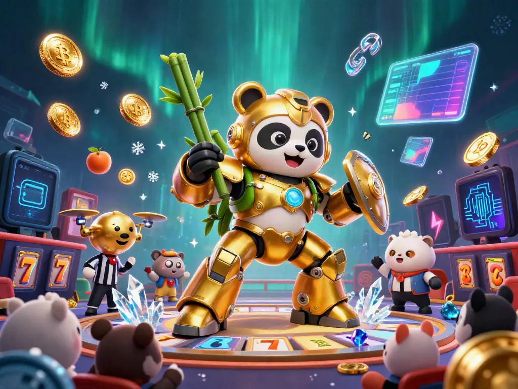 Experience thrilling slot action with a mech-suit panda battling vibrant themes in a dynamic arena