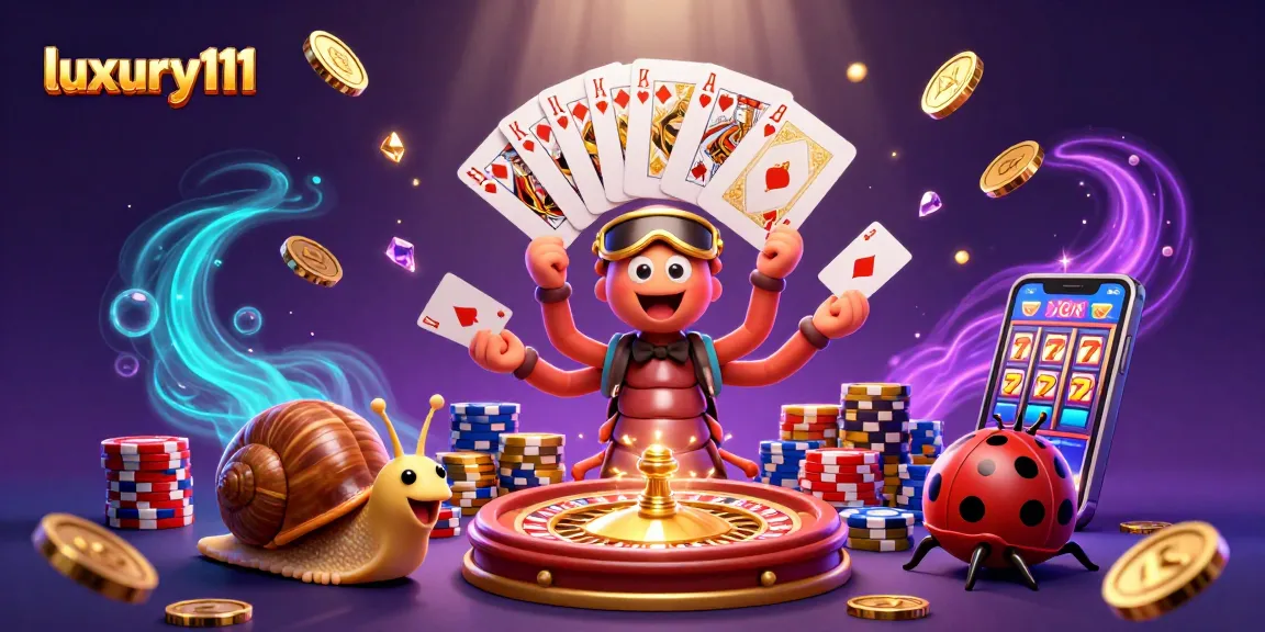 Experience luxury111 gameplay with a vibrant 3D casino scene including a unique millipede dealer.