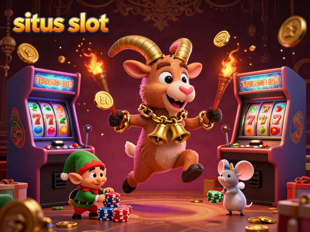 Experience situs slot action with 3D cartoon Krampus goat and festive casino chaos.