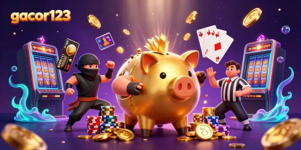 Experience thrilling moments with gacor123, featuring vibrant characters and dynamic casino elements.