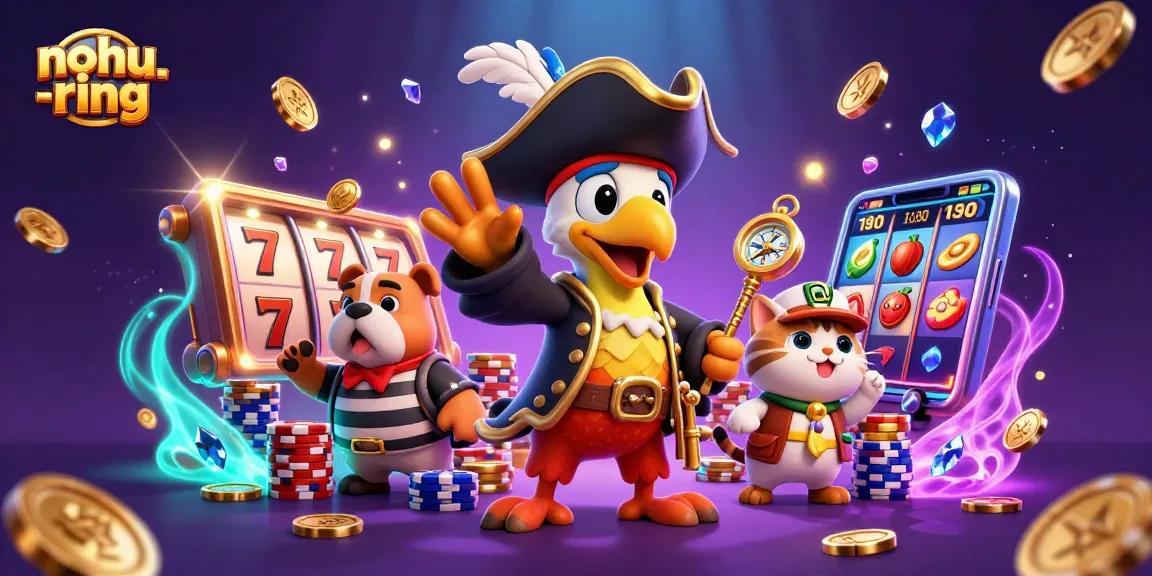 Spin on nohu-ring slot machine with vibrant characters in action and golden rewards.