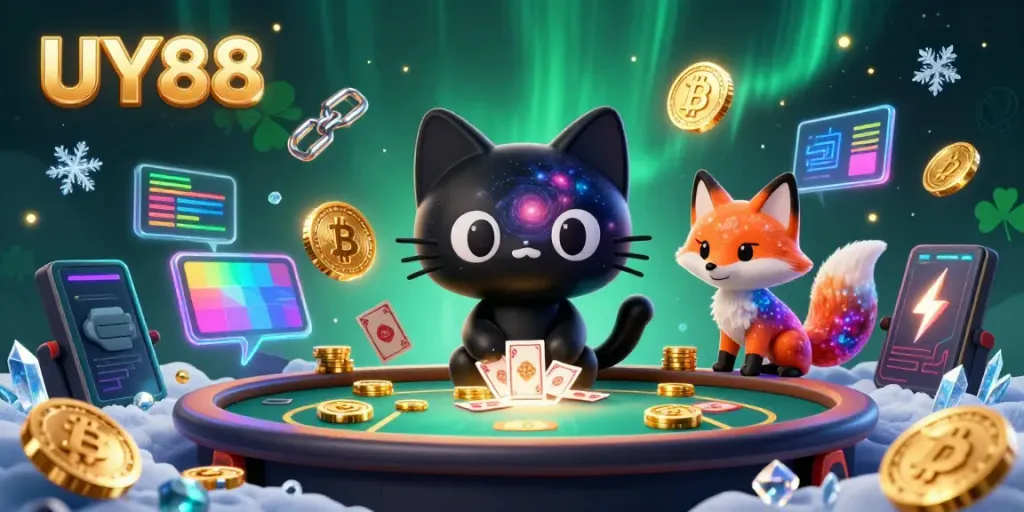 Experience thrilling gameplay at UY88 with a cosmic-themed casino illustration.
