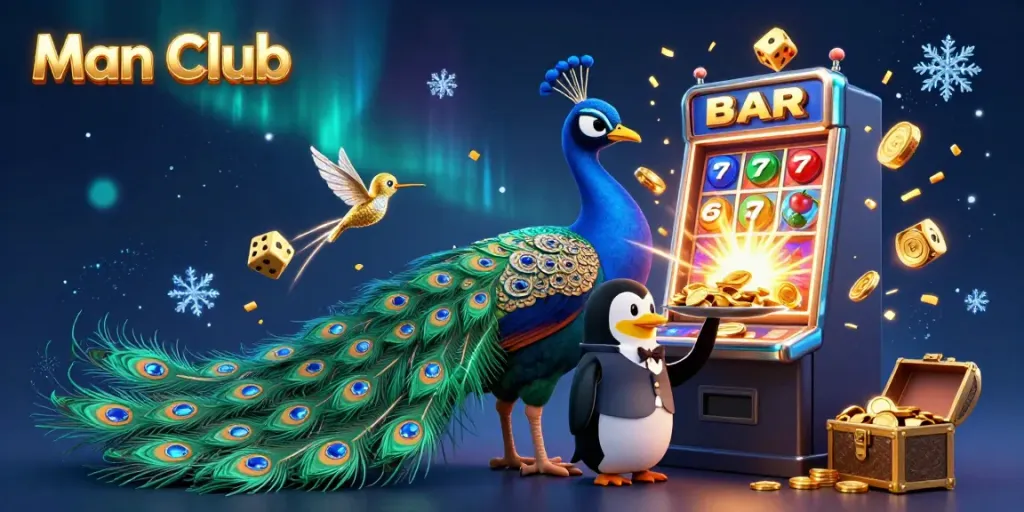 Join the thrilling experience at Man Club with an astonishing jackpot scene featuring dynamic characters and vibrant casino elements.