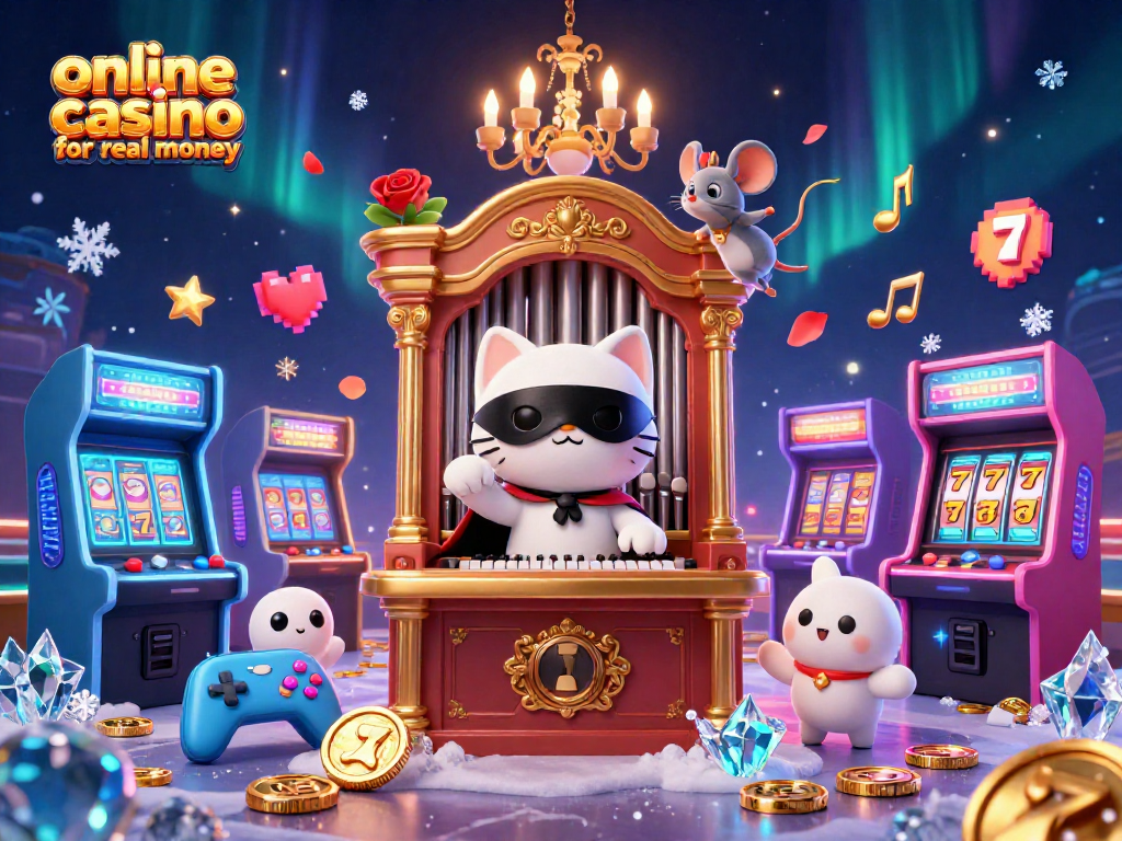 Engage with an online casino for real money featuring vibrant casino elements and animated characters.