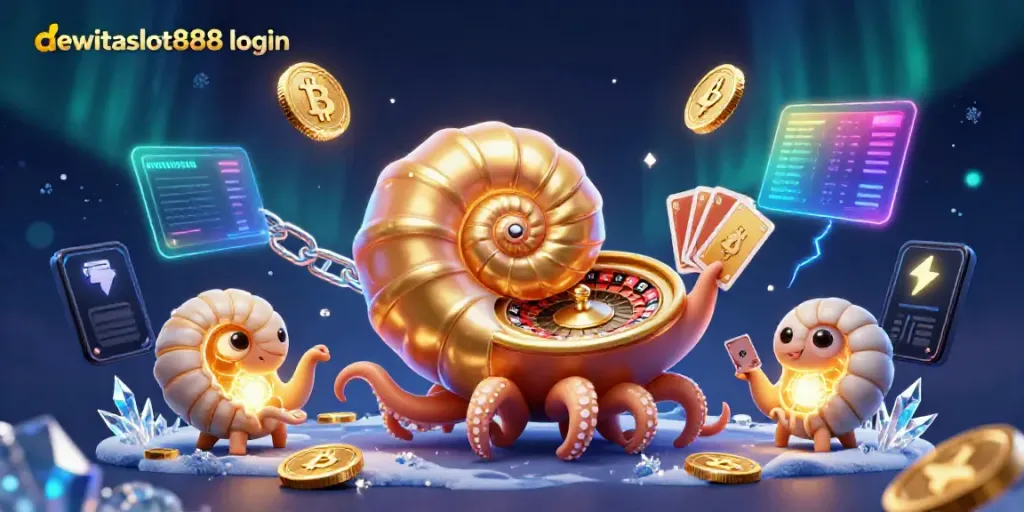 Login dewataslot888 dengan nautilus raksasa dan elemen crypto yang menyala