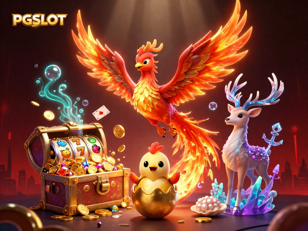 Experience thrilling PGSLOT adventures as the fire phoenix soars through a dynamic casino scene.