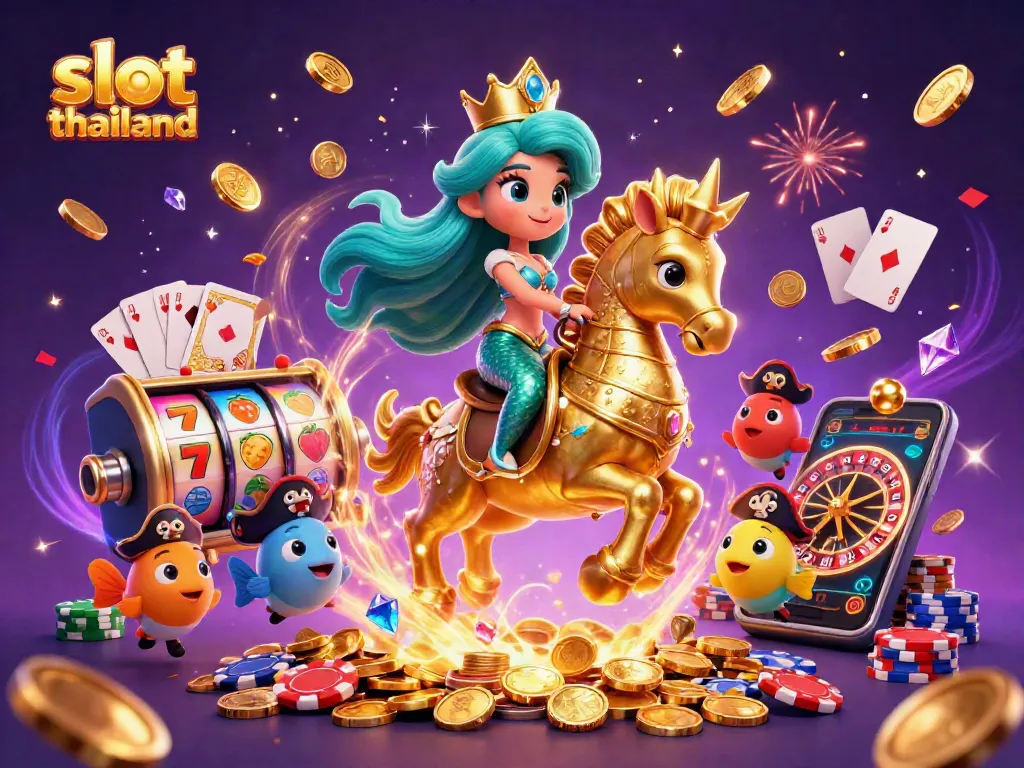 Play exciting slot thailand games with a vibrant 3D mermaid princess and treasure-filled scene.