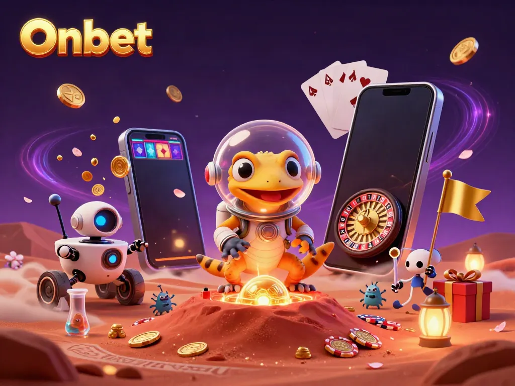 Experience Onbet's thrilling Martian casino adventure with vibrant slot games and playful alien characters.